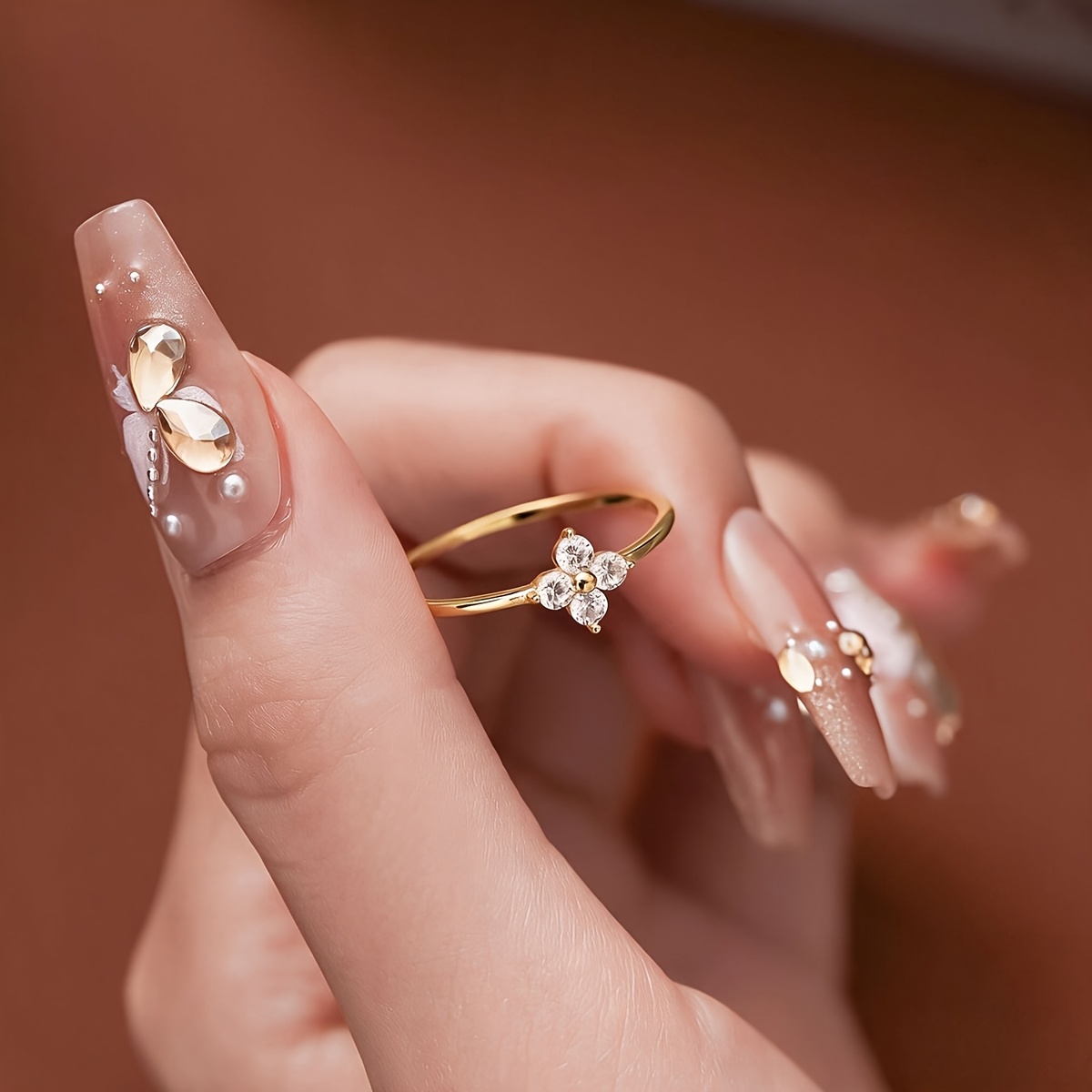 Four-Leaf Copper and Stainless Steel Ring, Classic Design